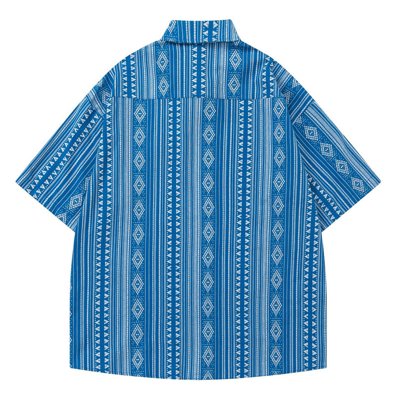 New summer geometric ethnic style short sleeve shirt