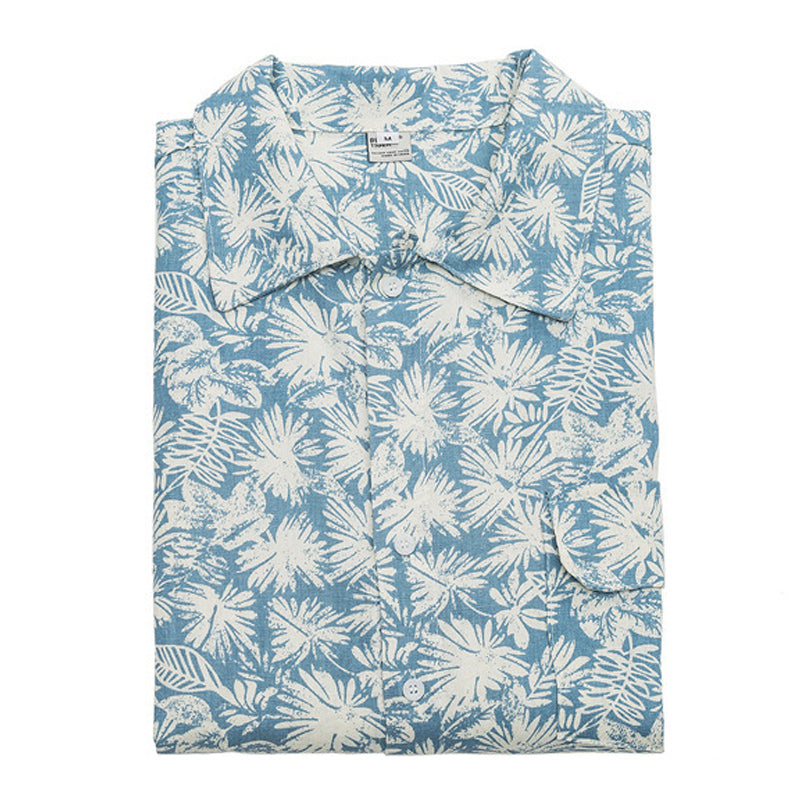 New for summer: Floral print short-sleeved linen shirt