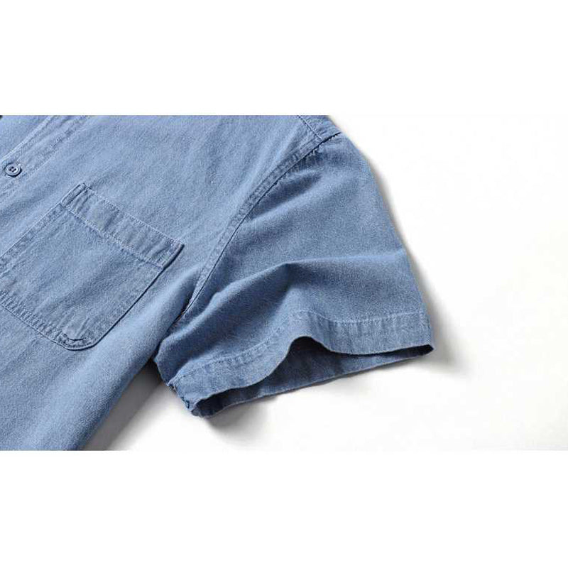 Classic plain denim short-sleeved work shirt