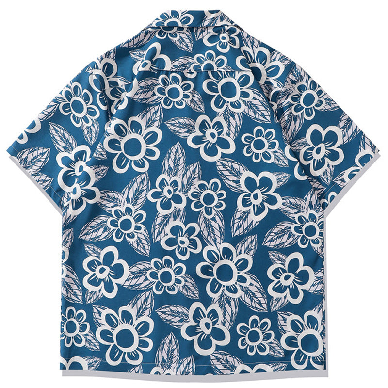 Retro floral all-over print aloha short-sleeved shirt