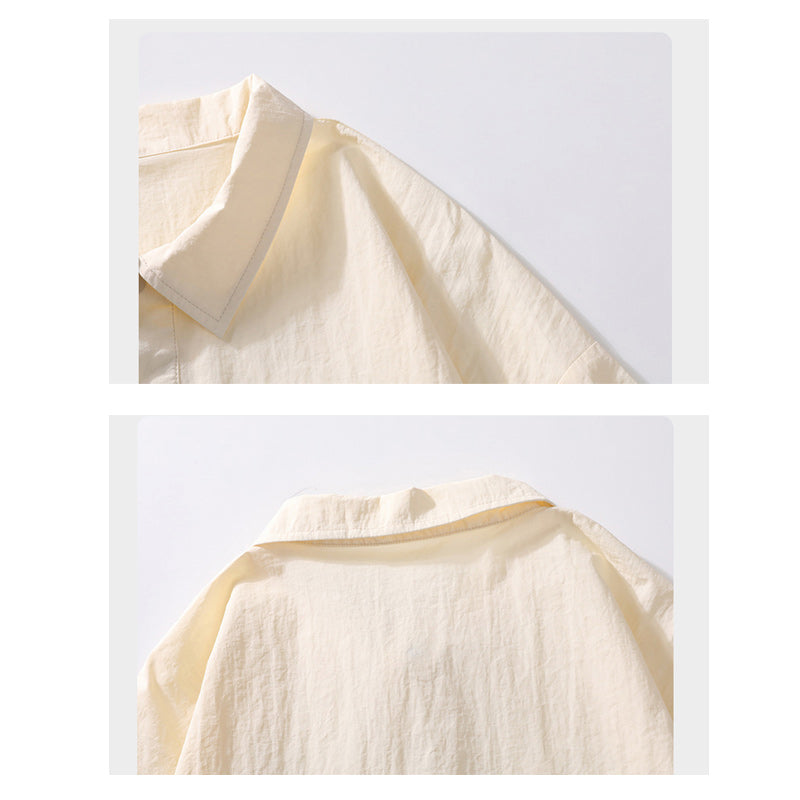 Functional pocket, fold-over neck, button-down casual short-sleeved shirt