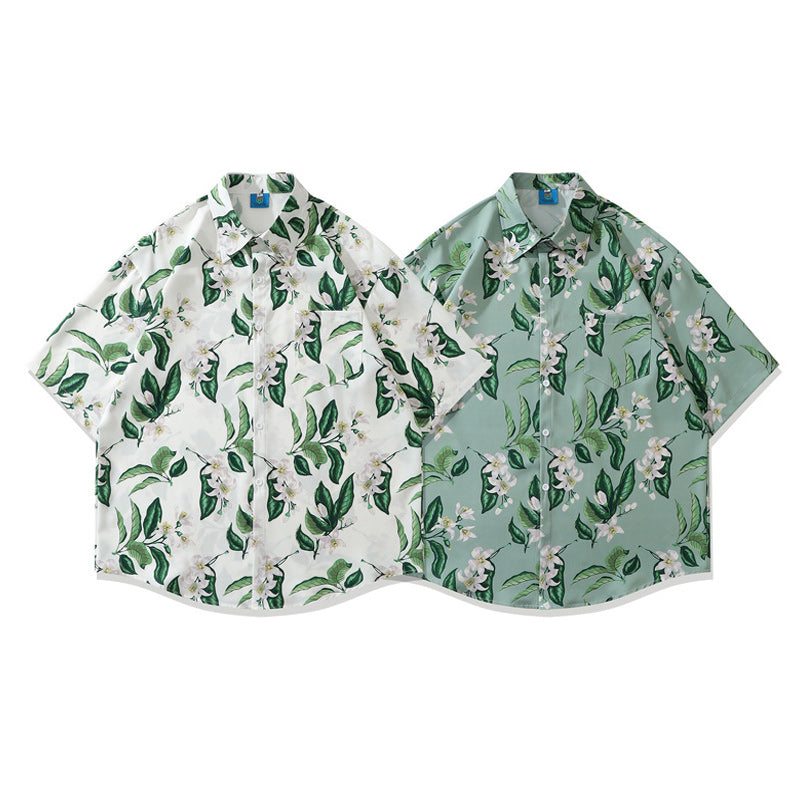 Fresh Hawaiian floral short-sleeved shirt
