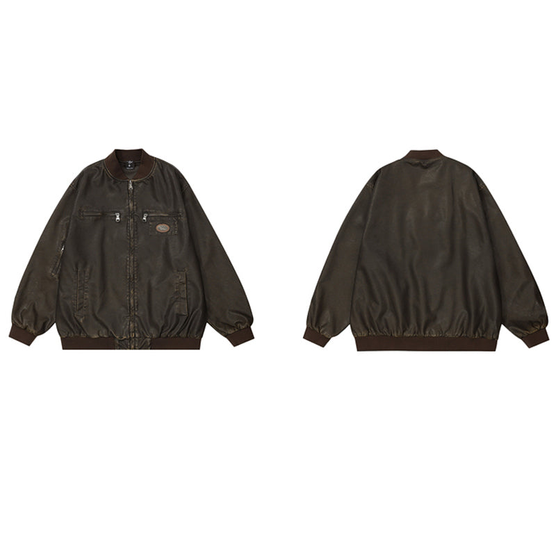 American Casual Retro Wash PU Leather Jacket