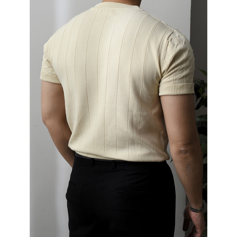 Slim American retro knit short sleeve T-shirt