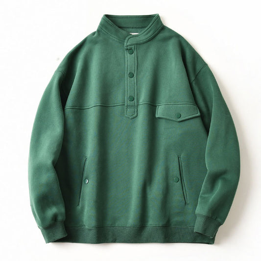 American casual plain fleece-lined stand-up collar hoodie