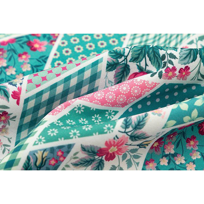 Retro floral diamond-print short-sleeved shirt
