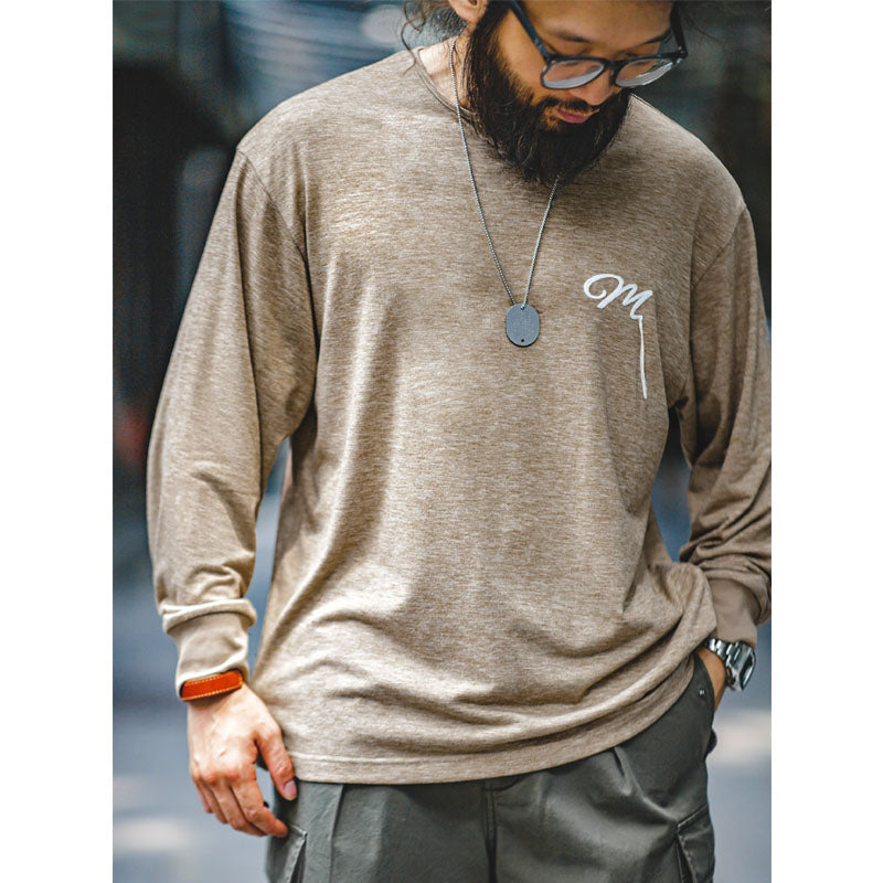 New for Fall! American Casual Embroidered V-Neck Long Sleeve T-Shirt