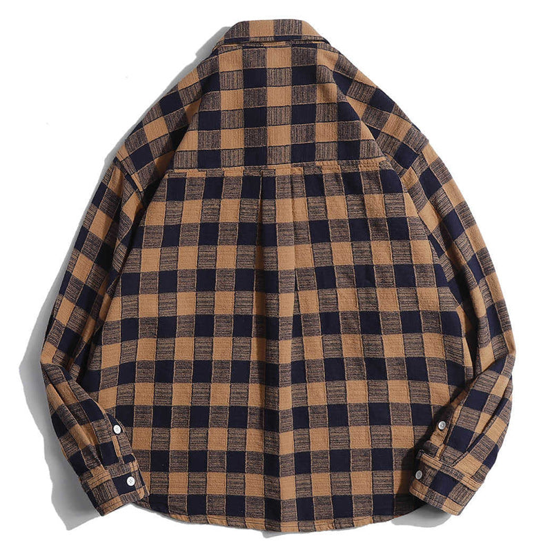 Classic check pattern pocket long sleeve shirt