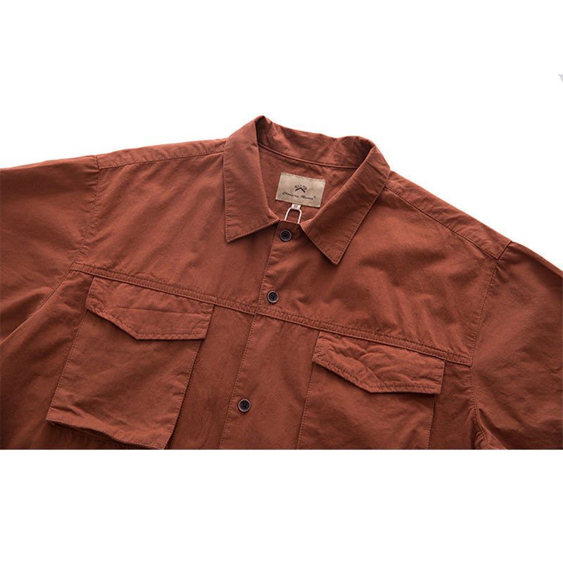 Multi-pocket plain work short-sleeved shirt