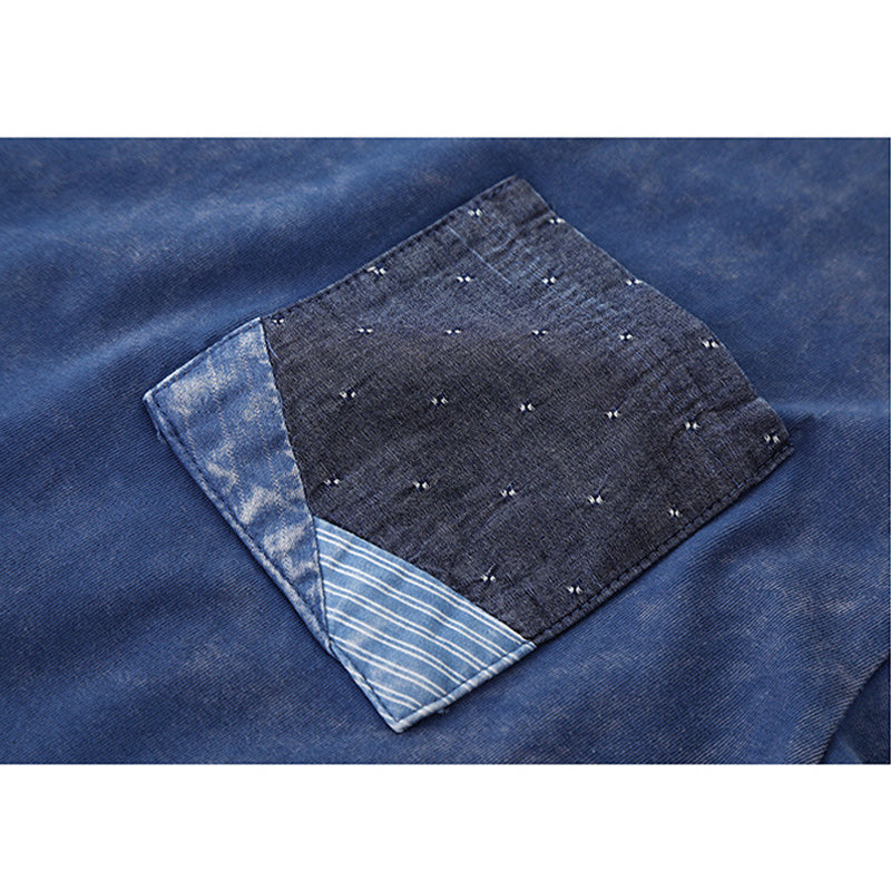 スノーウォッシュ加工 切替デニムポケットコットンTee