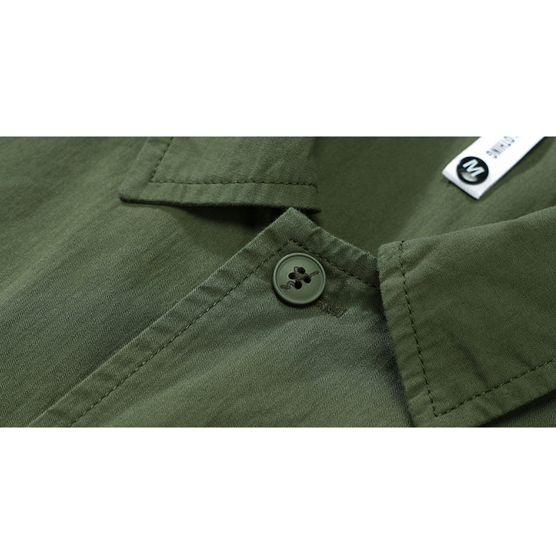 Retro cotton multi-pocket work short-sleeved shirt