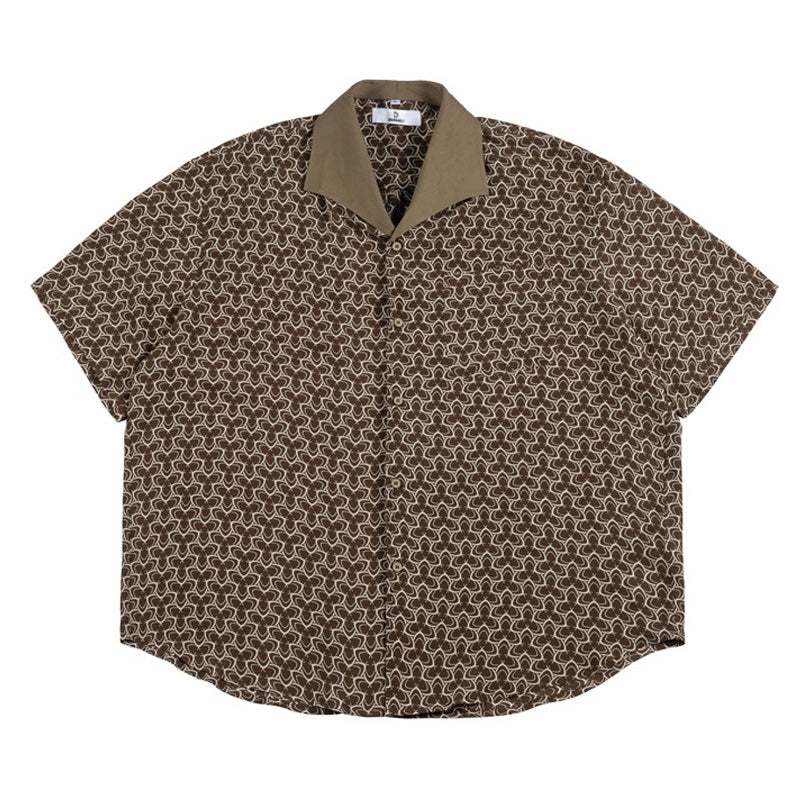 Geometric print draped short sleeve shirt