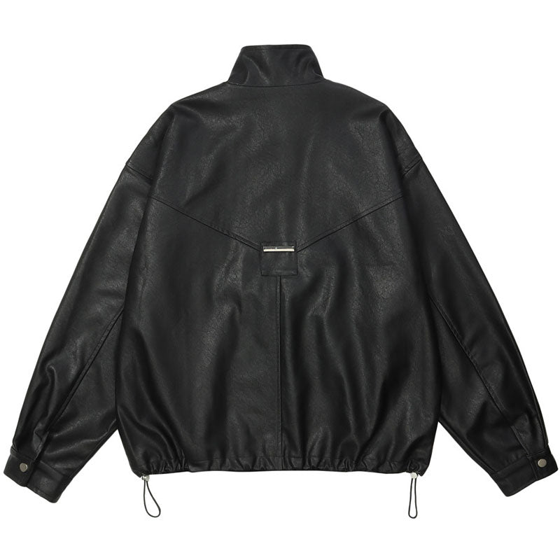 Casual stand collar PU leather jacket