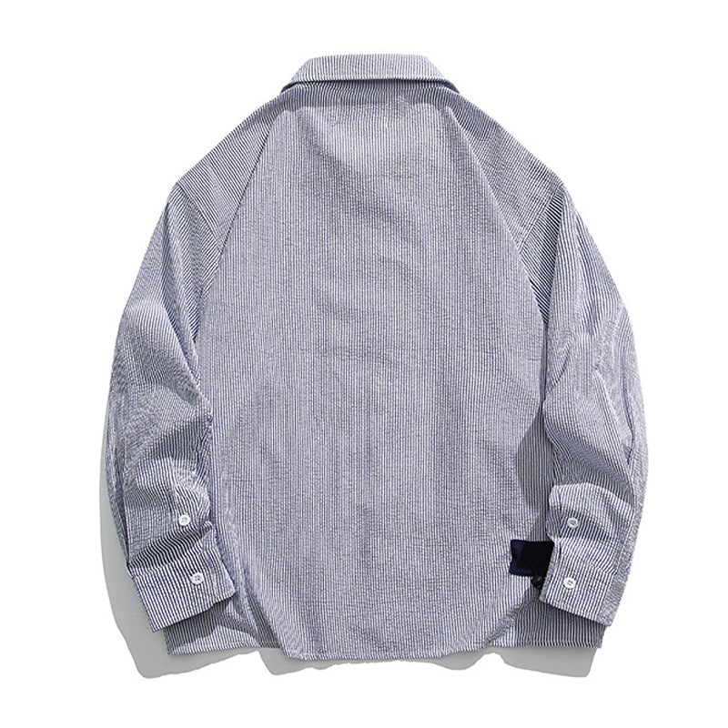 New striped color combination pocket long sleeve shirt