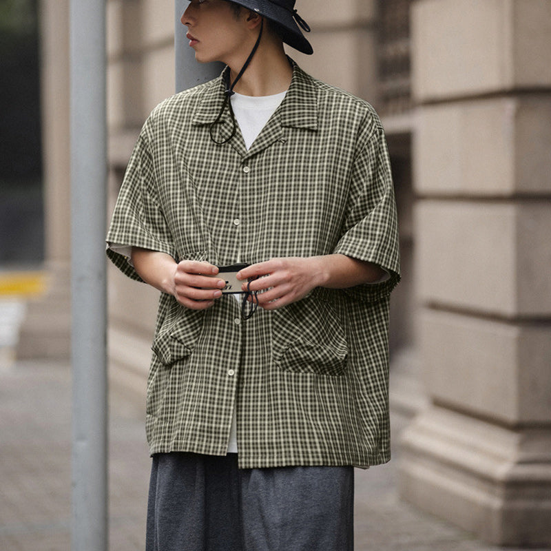 Classic Cuban check pattern work short-sleeved shirt