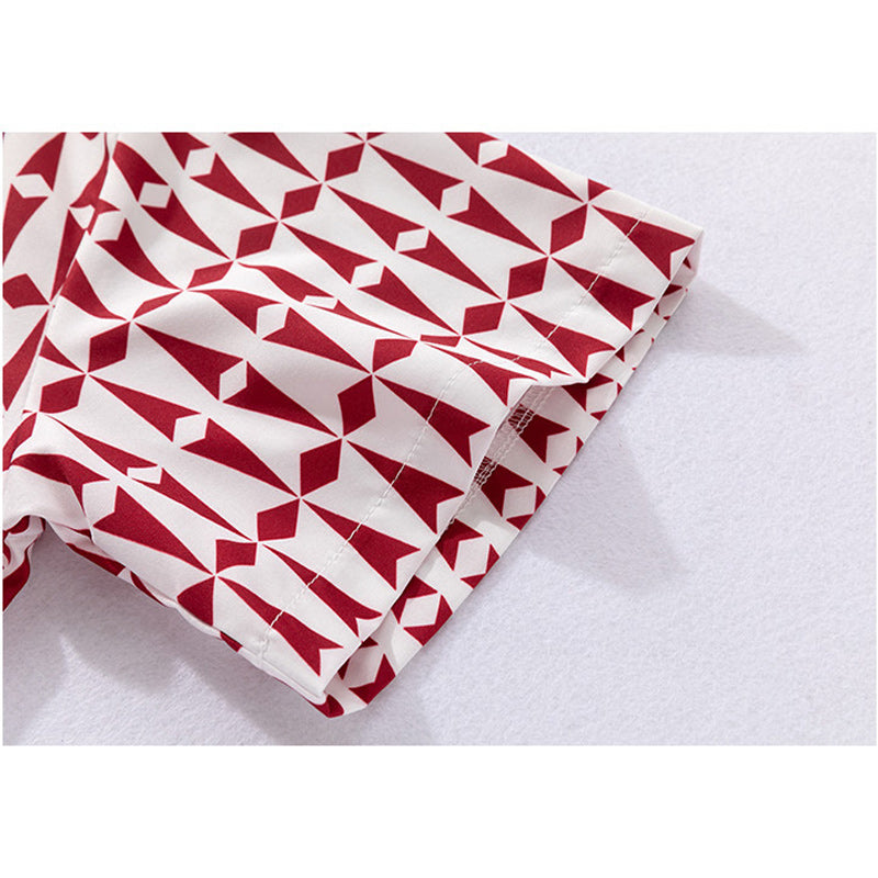 Cuban collar geometric print shirt