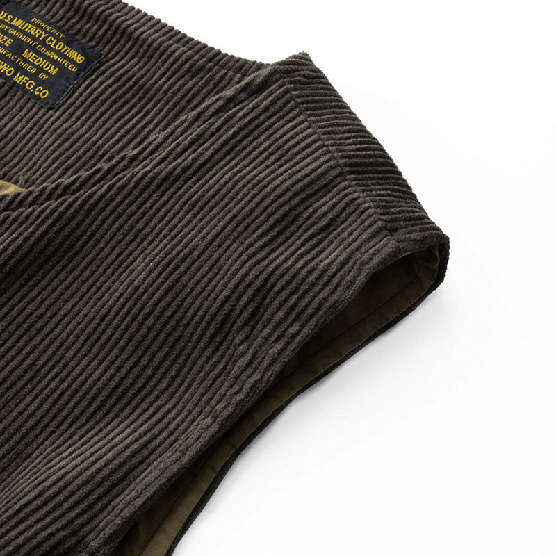 Solid color, multi-pocket, heavyweight corduroy cargo vest