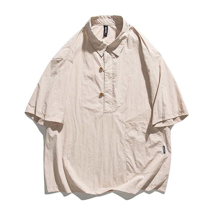 Loose silhouette polo shirt with loop wood buttons