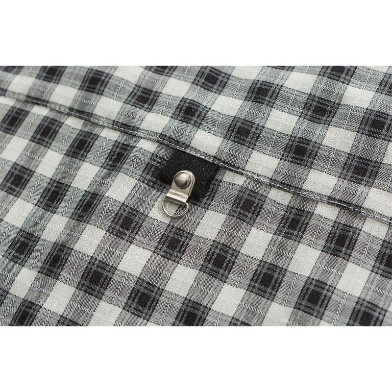 Cuban neck plaid work shirt with pocket