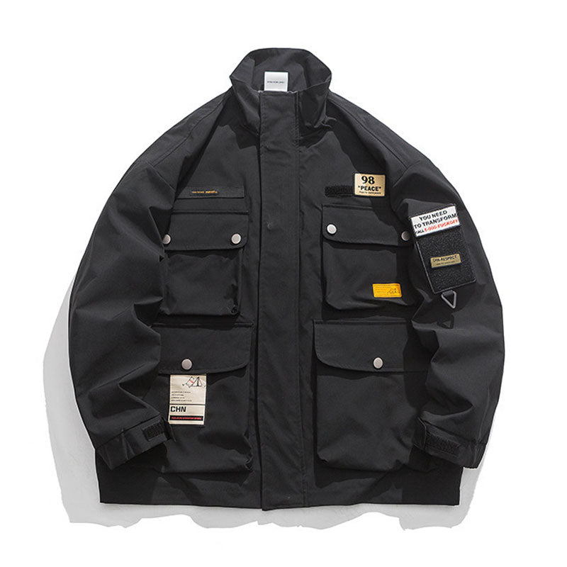 Stand collar multi-pocket outdoor cargo jacket