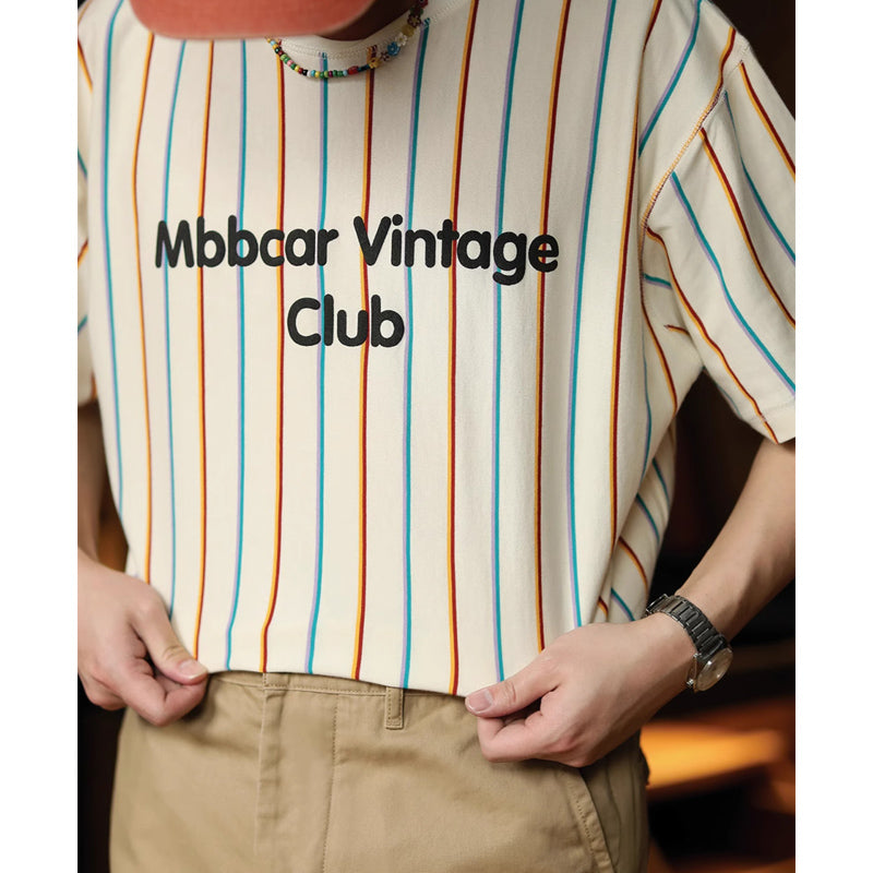 260g レトロカラフルバルーンストライプコットンtee