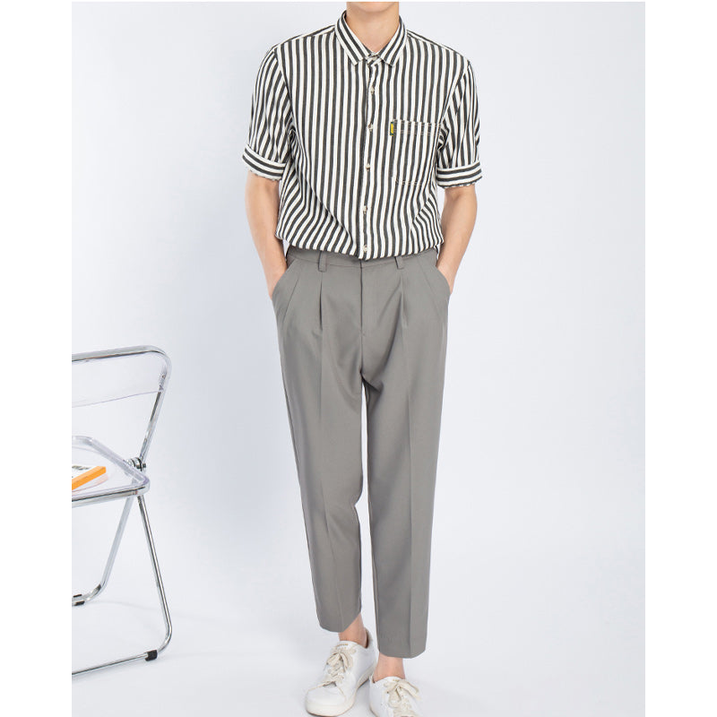 Three-color classic striped work short-sleeved shirt