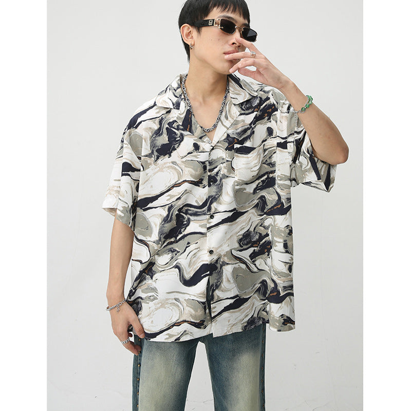 Tie-dye retro print short-sleeved shirt