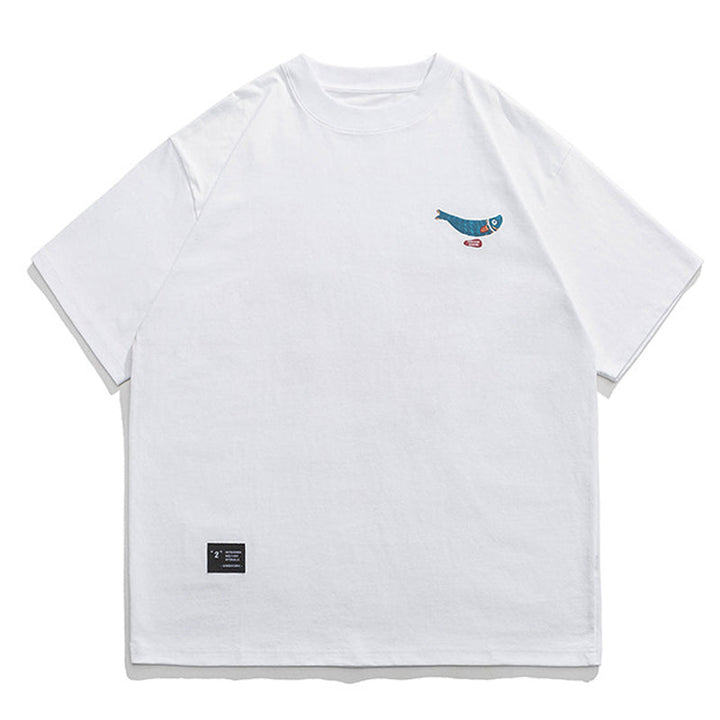 "Small Fish of the Mountains" Print Cotton Short Sleeve T-Shirt