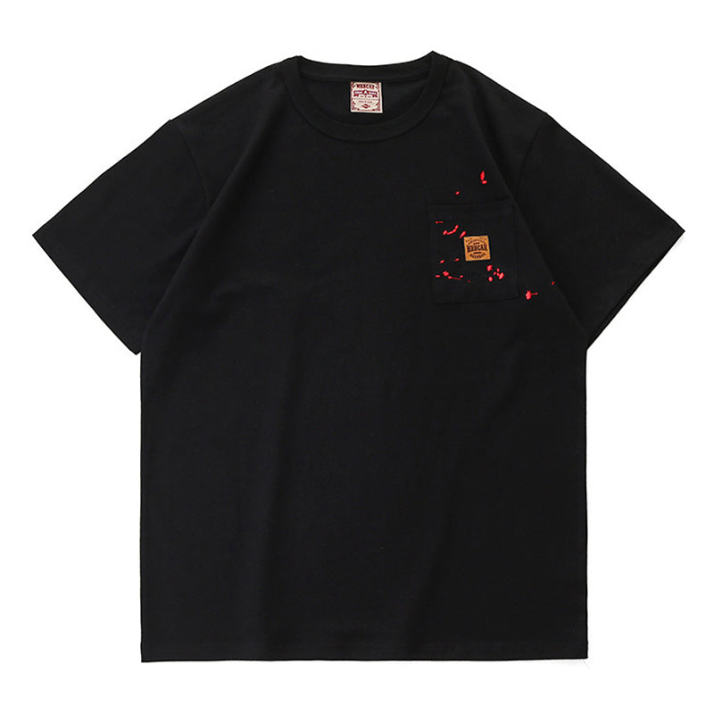 Pocket cotton tee with cowhide tag