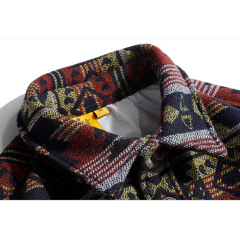 NAVAJO all-over print wool-blend tweed overshirt with elbow patches