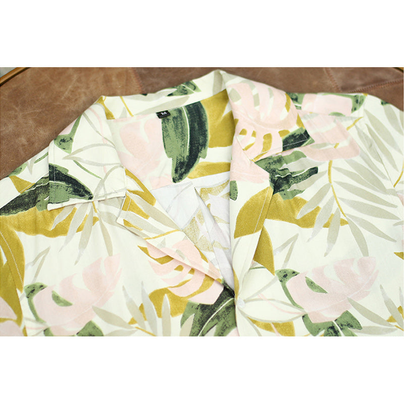 Cuban-colored floral print aloha shirt