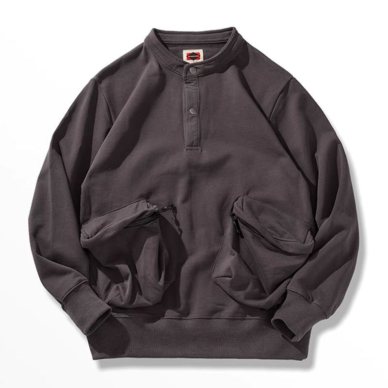 Heavyweight half-button sweatshirt with 3D pockets