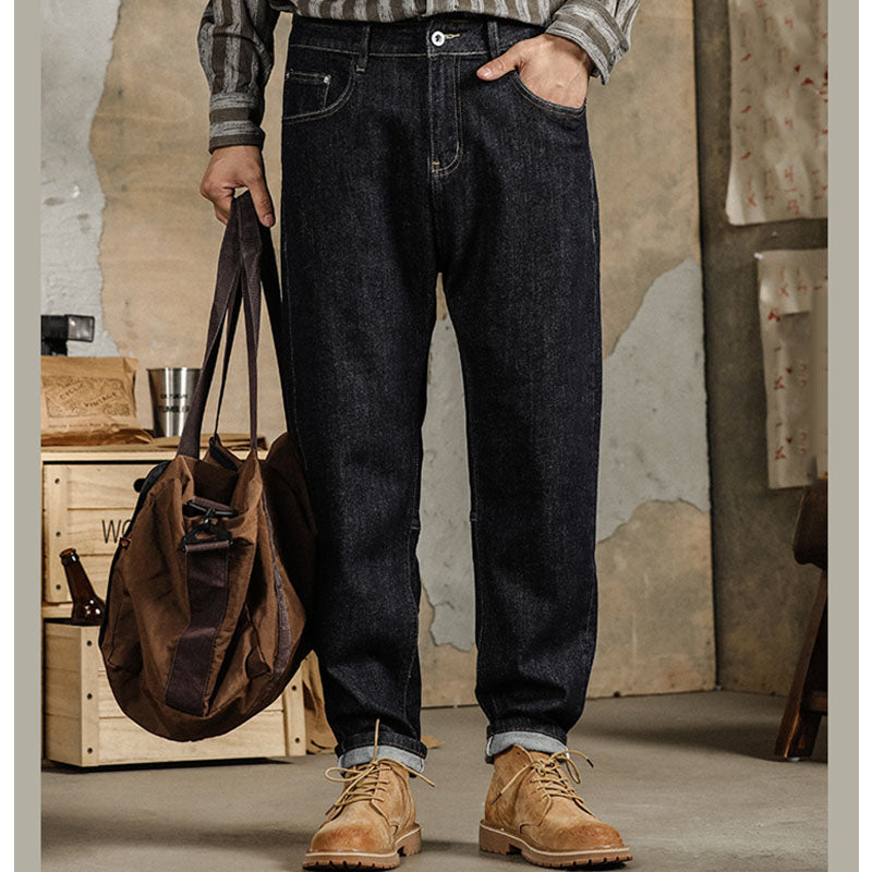 American casual cashew nut floral print tapered denim pants
