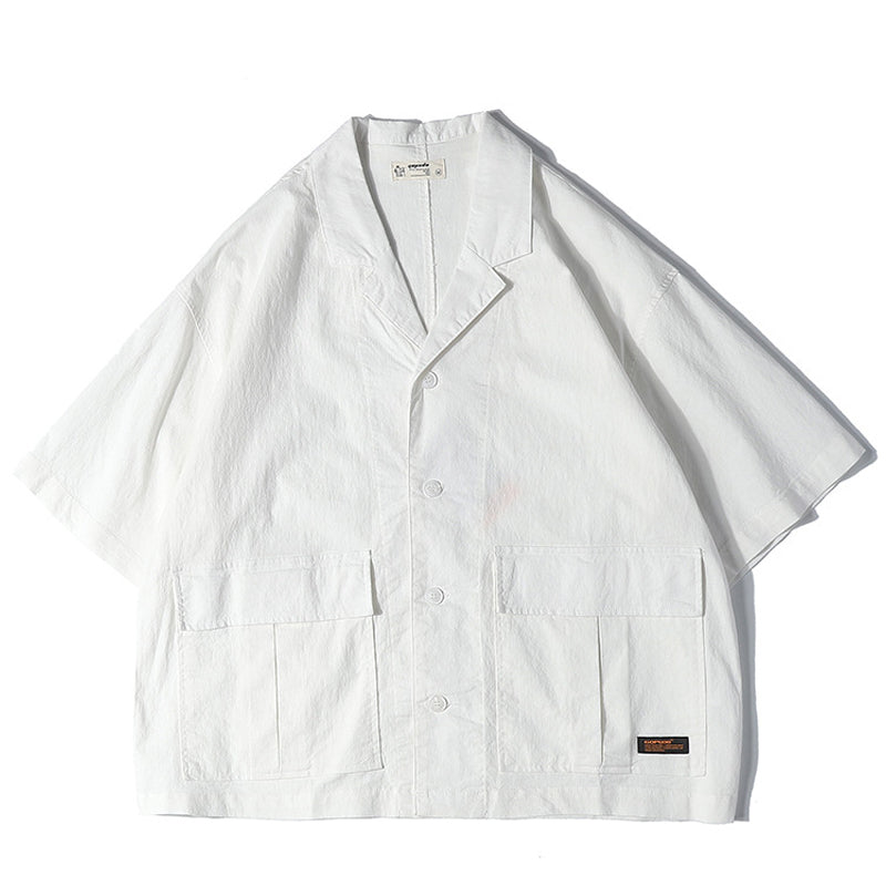 New for summer: Plain suit shirt with folded collar and short sleeves