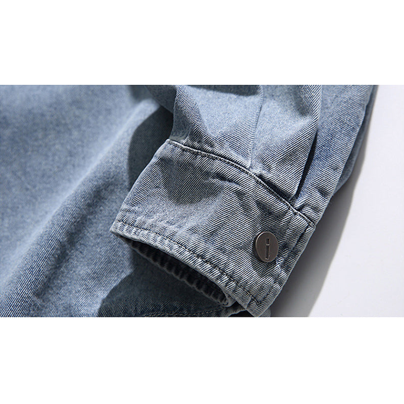 American casual denim pocket long sleeve shirt