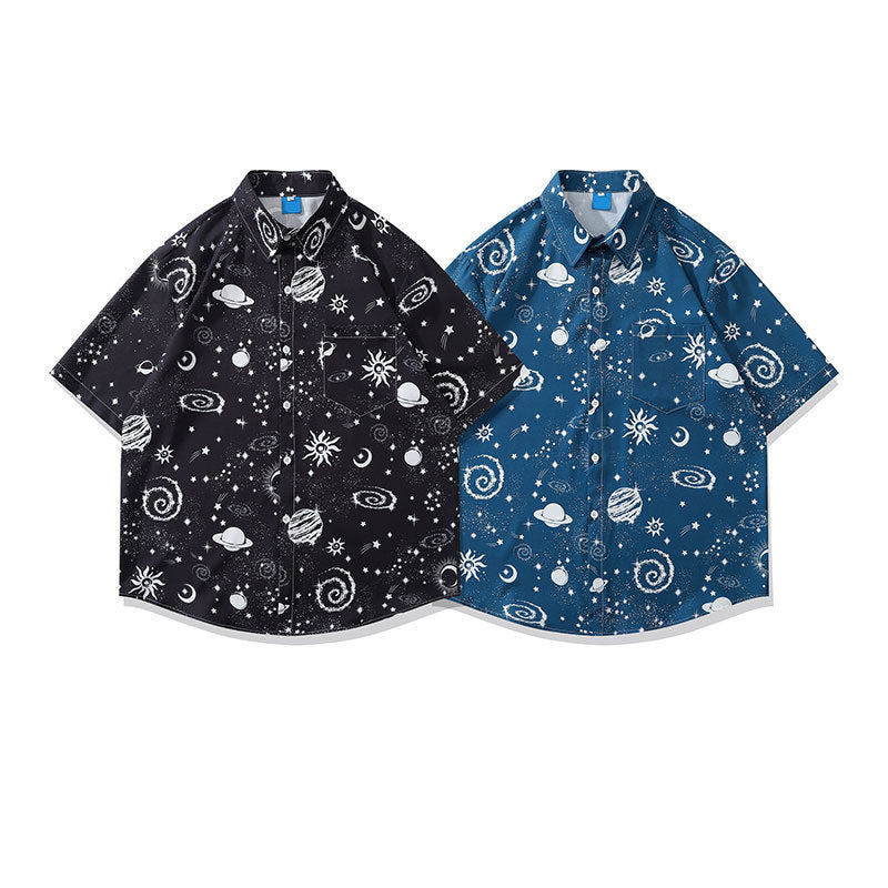 Space/Sky Print Short Sleeve Shirt