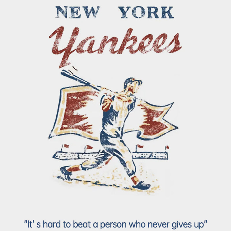 YANKEES! Batting Print & Baseball Embroidery Cotton Tee