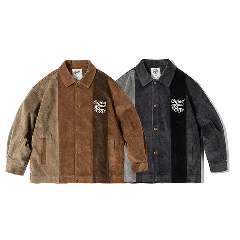 Mixed Color Alphabet Embroidered Retro Loose Fit Jacket