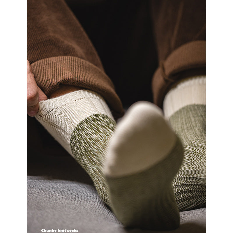 Color Block Thick Yarn Socks (Set of 2)