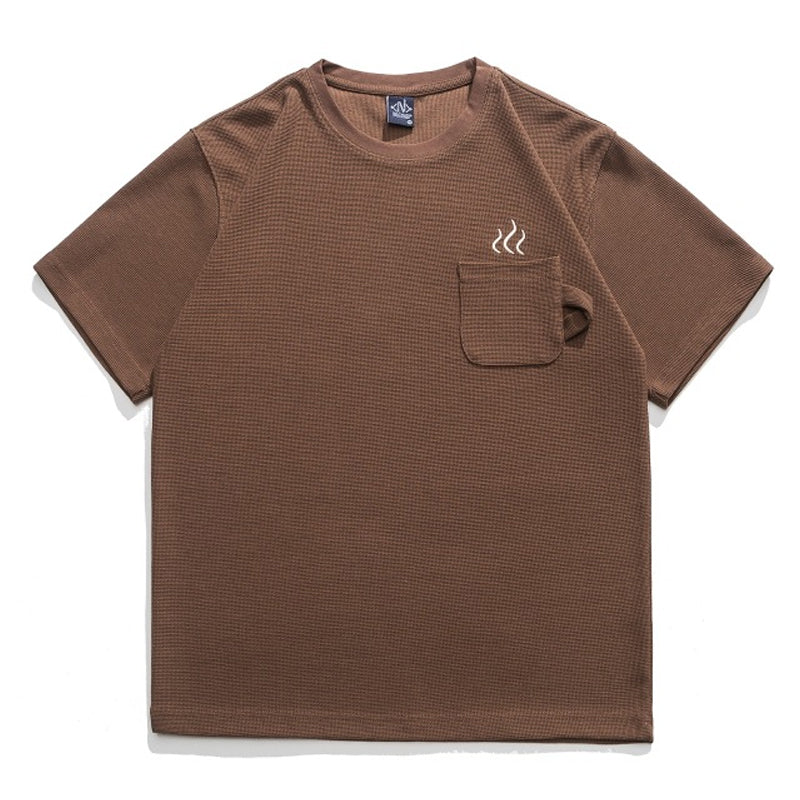 Design pocket waffle crew neck T-shirt