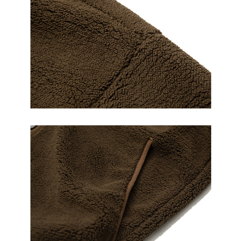 No-collar base, loose-fitting, warm fleece jacket
