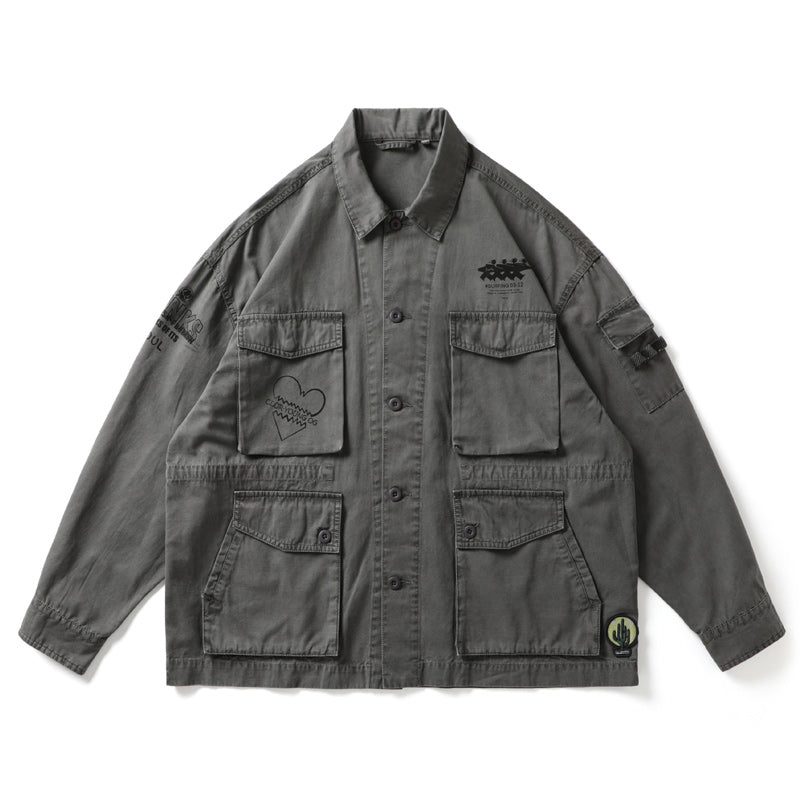 Multi-pocket American casual print jacket