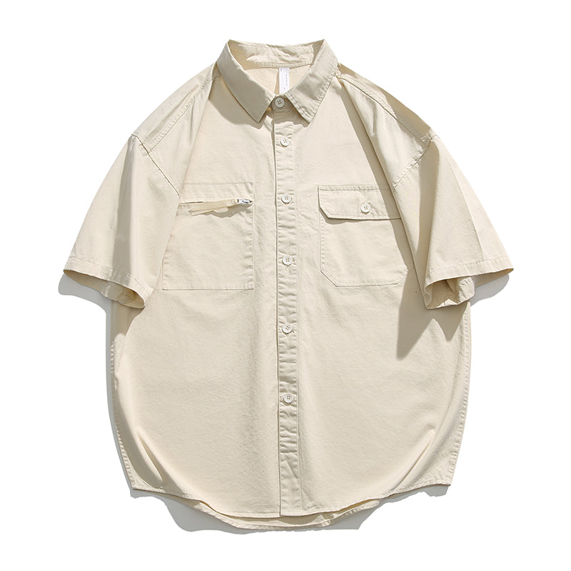 Classic plain zipper pocket work shirt