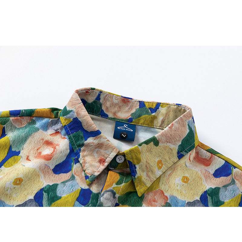 New for summer: Oil painting style print short sleeve shirt