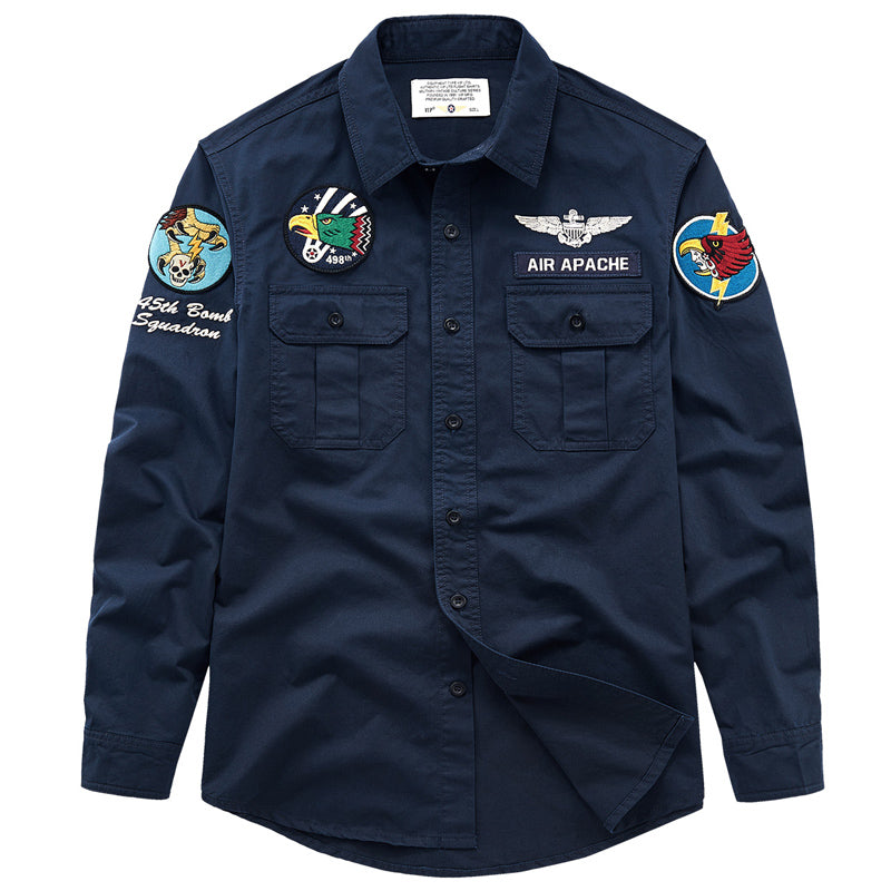 New Spring American Casual Embroidered Long Sleeve Shirt