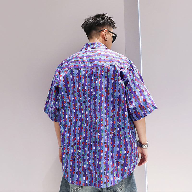 Purple graffiti all-over print aloha short-sleeved shirt