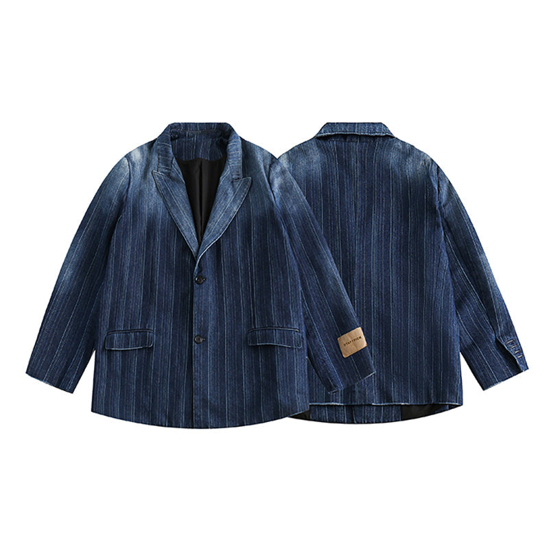 Gradient Washed Striped Stitch Denim Tailored Jacket