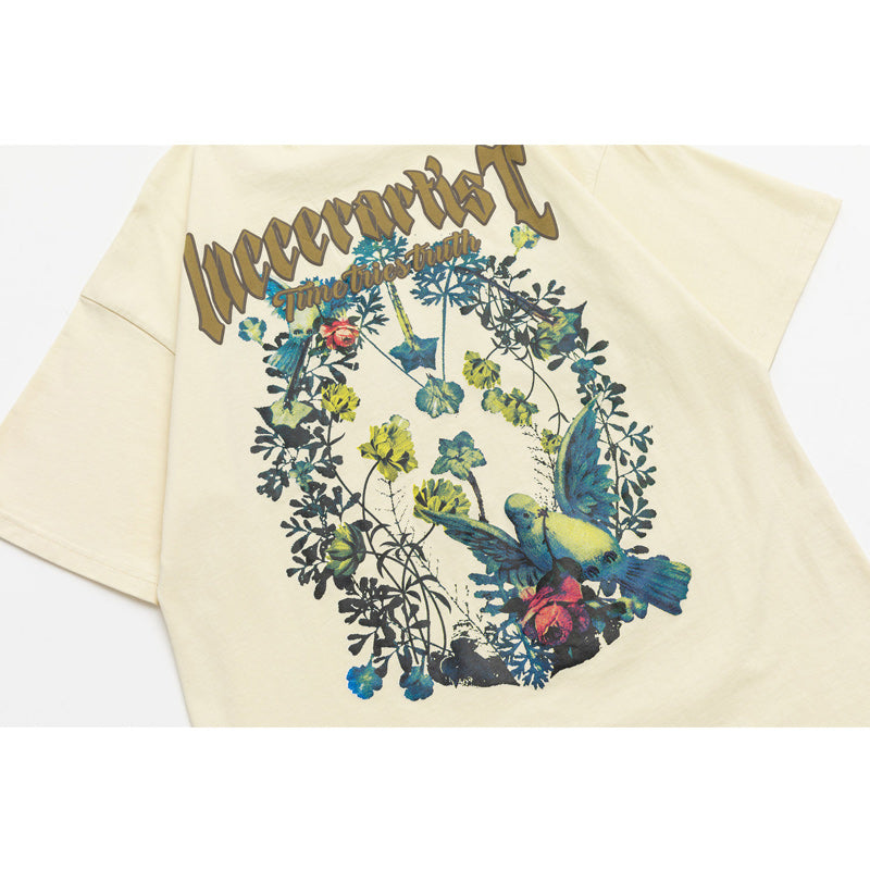 Cool alphabet floral short-sleeved T-shirt