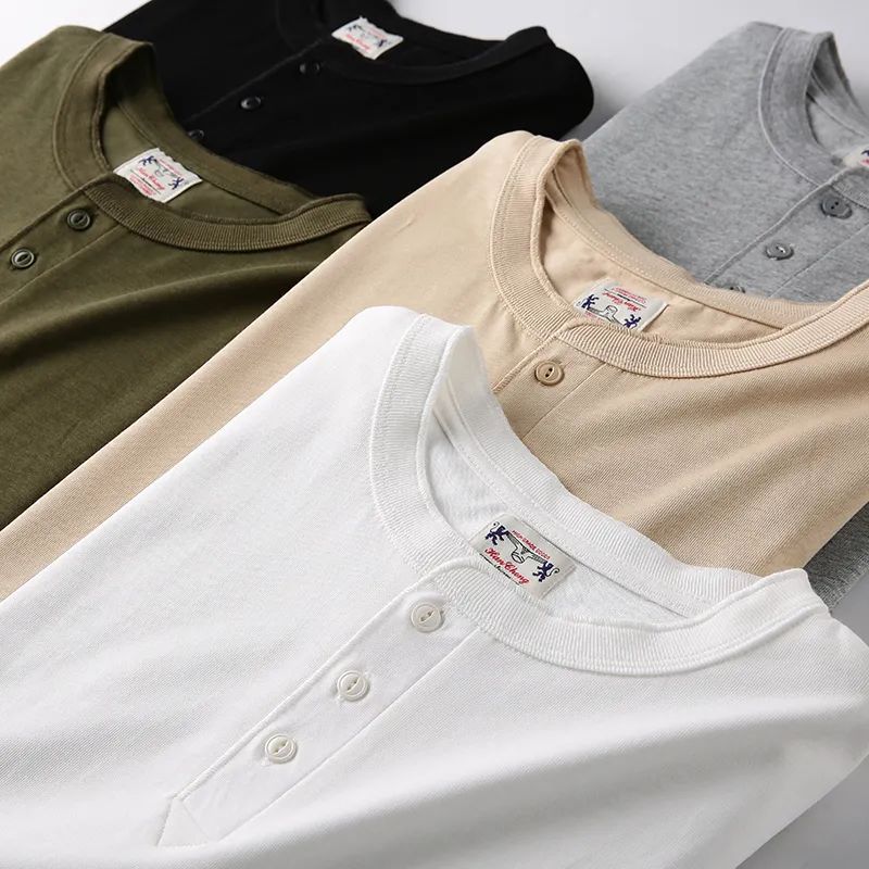 夏新作260g無地5COLORアメカジ ヘンリーネック Tシャツ
