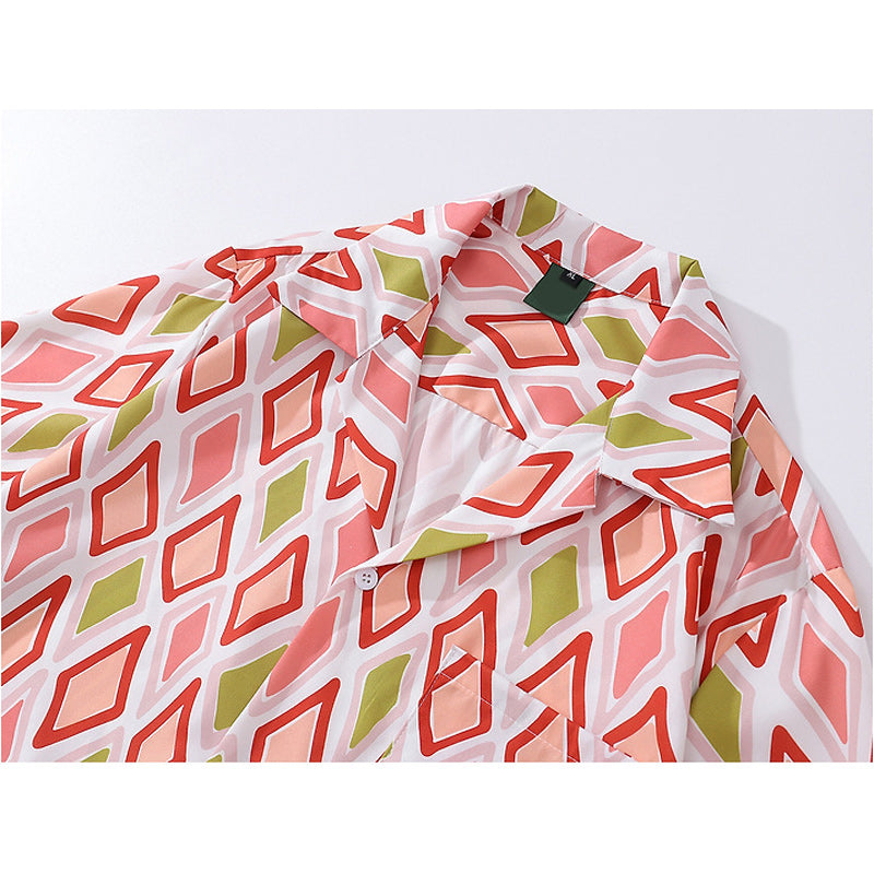 Cuban color geometric pattern aloha shirt